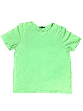 ZARA Neon Lime Green Short Sleeve Crew Neck T-Shirt Tee Medium